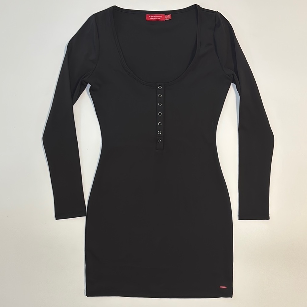 n:PHILANTHROPY Ribbed Mini Dress Women’s Black Sz Medium Bodycon - Picture 2 of 8